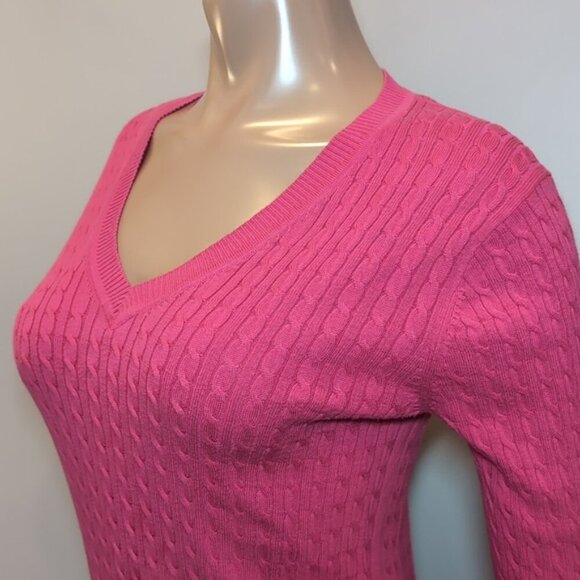 Tommy Hilfiger Pima Cotton Cable Knit Sweater Barbie Pink Vneck Pullover - Picture 4 of 11